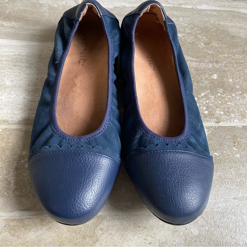 Vionic Navy Leather-Toe Ballet Flats - Women's Slip-On Comfort